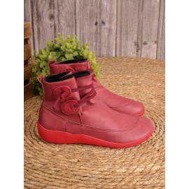 Women Casual Soft Braided Strap Lether PU Flat Heel Snow Boots