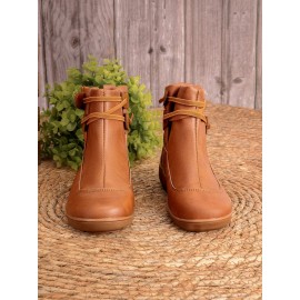 Women Casual Soft Braided Strap Lether PU Flat Heel Snow Boots