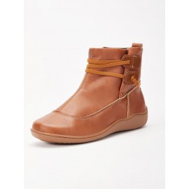 Women Casual Soft Braided Strap Lether PU Flat Heel Snow Boots