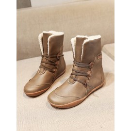 Retro Cuffed Casual Round Toe Short Boots