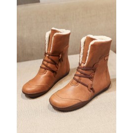 Retro Cuffed Casual Round Toe Short Boots