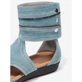 Blue Hollow out Button Denim Sandals Boots