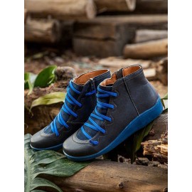 Women Lether Fall Flat Heel PU Boots