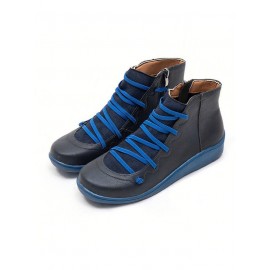 Women Lether Fall Flat Heel PU Boots