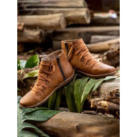 Women Lether Fall Flat Heel PU Boots