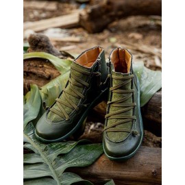 Women Lether Fall Flat Heel PU Boots