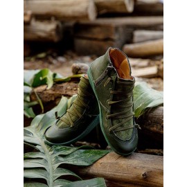 Women Lether Fall Flat Heel PU Boots