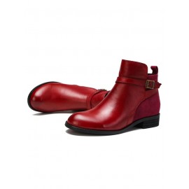 Vintage Round Toe Chunky Heel Casual Short Boots