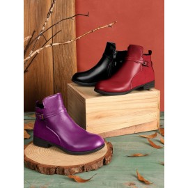 Vintage Round Toe Chunky Heel Casual Short Boots