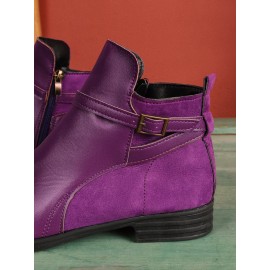 Vintage Round Toe Chunky Heel Casual Short Boots