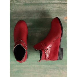 Vintage Round Toe Chunky Heel Casual Short Boots