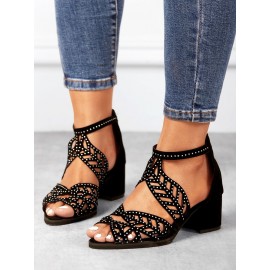 Ladies Elegant Cutout Open Toe Block Heel Sandals