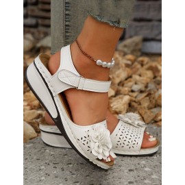 Retro casual three-dimensional flower hollow breathable wedge sandals