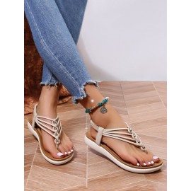 Beaded Thin Strap Bohemian Thong Sandals