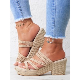 Multi Braided Straps Platform Chunky Heel Espadrille Sandals