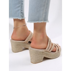 Multi Braided Straps Platform Chunky Heel Espadrille Sandals