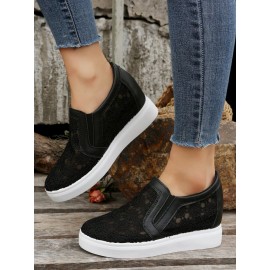 Flower Embroidery Detail Hidden Heeled Shoes