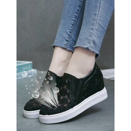 Flower Embroidery Detail Hidden Heeled Shoes