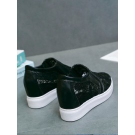 Flower Embroidery Detail Hidden Heeled Shoes