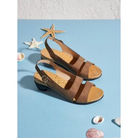 Solid Color Vintage Casual Chunky Heel Sandals