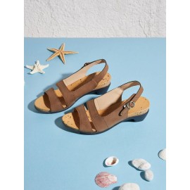 Solid Color Vintage Casual Chunky Heel Sandals