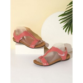 Retro Solid Color Casual Velcro Portable Sandals