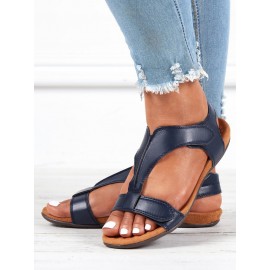 Retro Solid Color Casual Velcro Portable Sandals