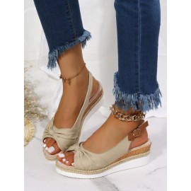 Bow Weave Fish Mouth Wedge Sandals