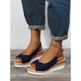 Bow Weave Fish Mouth Wedge Sandals