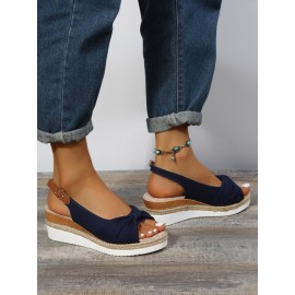Bow Weave Fish Mouth Wedge Sandals