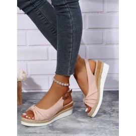 Bow Weave Fish Mouth Wedge Sandals