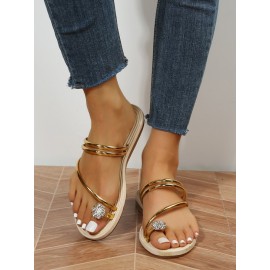 Rhinestone Thin Strip Woven Two-Wear Sandals