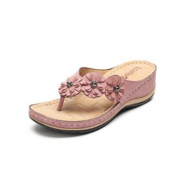 Vintage Floral Casual Wedge Flip-Flops