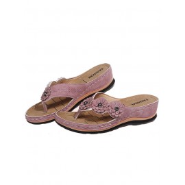 Vintage Floral Casual Wedge Flip-Flops