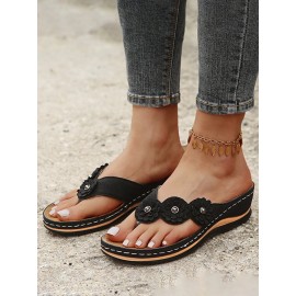Vintage Floral Casual Wedge Flip-Flops