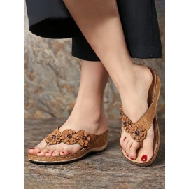 Vintage Floral Casual Wedge Flip-Flops