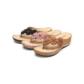 Vintage Floral Casual Wedge Flip-Flops