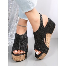Glitter Glitter Platform Wedge Peep Toe Sandals