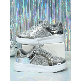 Street Plain Non-Slip Lace-Up Flat Heel Skate Shoes Split Joint