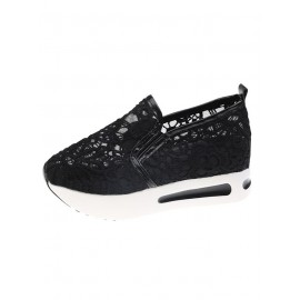 Floral Embroidered Mesh Paneled Slip-On Wedge Sneakers