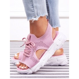 Breathable Hollow Out Lace Up Front Slip On Sports Sandals