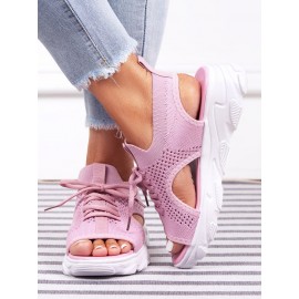 Breathable Hollow Out Lace Up Front Slip On Sports Sandals