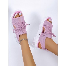 Breathable Hollow Out Lace Up Front Slip On Sports Sandals