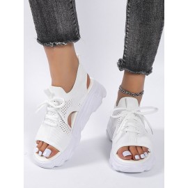 Breathable Hollow Out Lace Up Front Slip On Sports Sandals