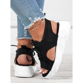 Breathable Hollow Out Lace Up Front Slip On Sports Sandals