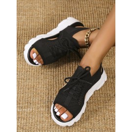 Breathable Hollow Out Lace Up Front Slip On Sports Sandals
