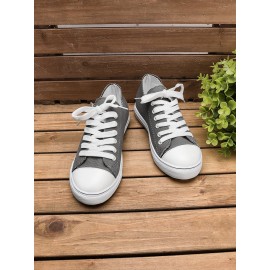 Women Breathable Flat Heel Canvas Lace-Up Shallow Shoes Casual EVA Canvas Shoes