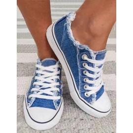 Women Breathable Flat Heel Canvas Lace-Up Shallow Shoes Casual EVA Canvas Shoes