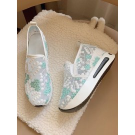 Floral Embroidery Breathable Sheer Mesh Sneakers