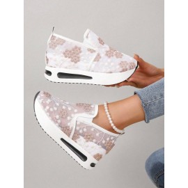 Floral Embroidery Breathable Sheer Mesh Sneakers